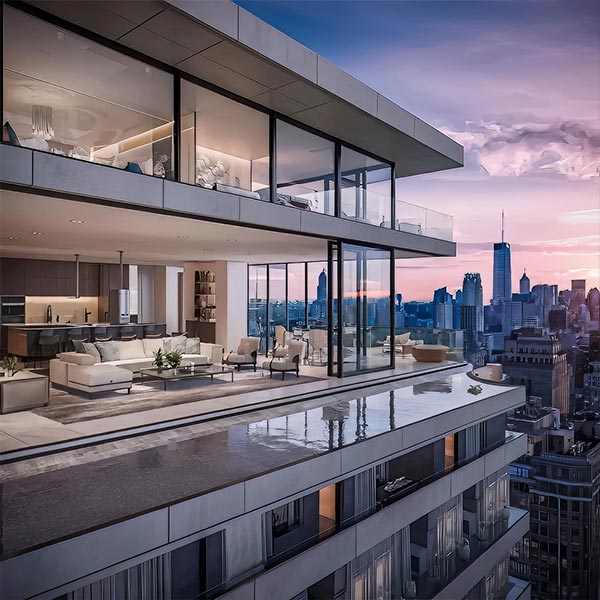 Skyline con grafici KPI per governance di portafogli immobiliari di fondi e SGR
